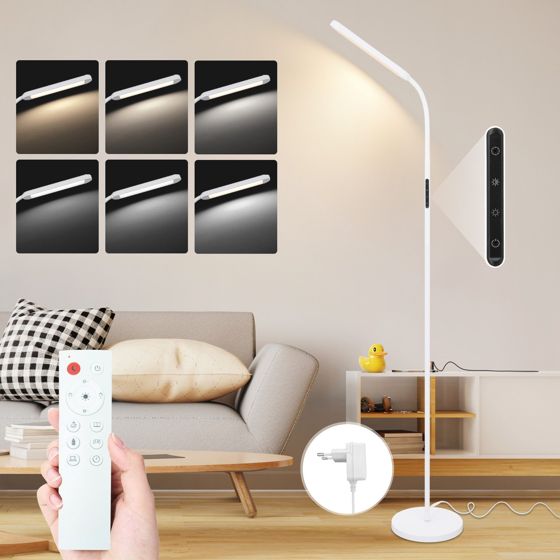 NETTLIFE LED - lattiavalaisin olohuoneeseen, himmennettävä, valkoinen lattiavalaisin, 11 W, 360° kääntyvä, sohva