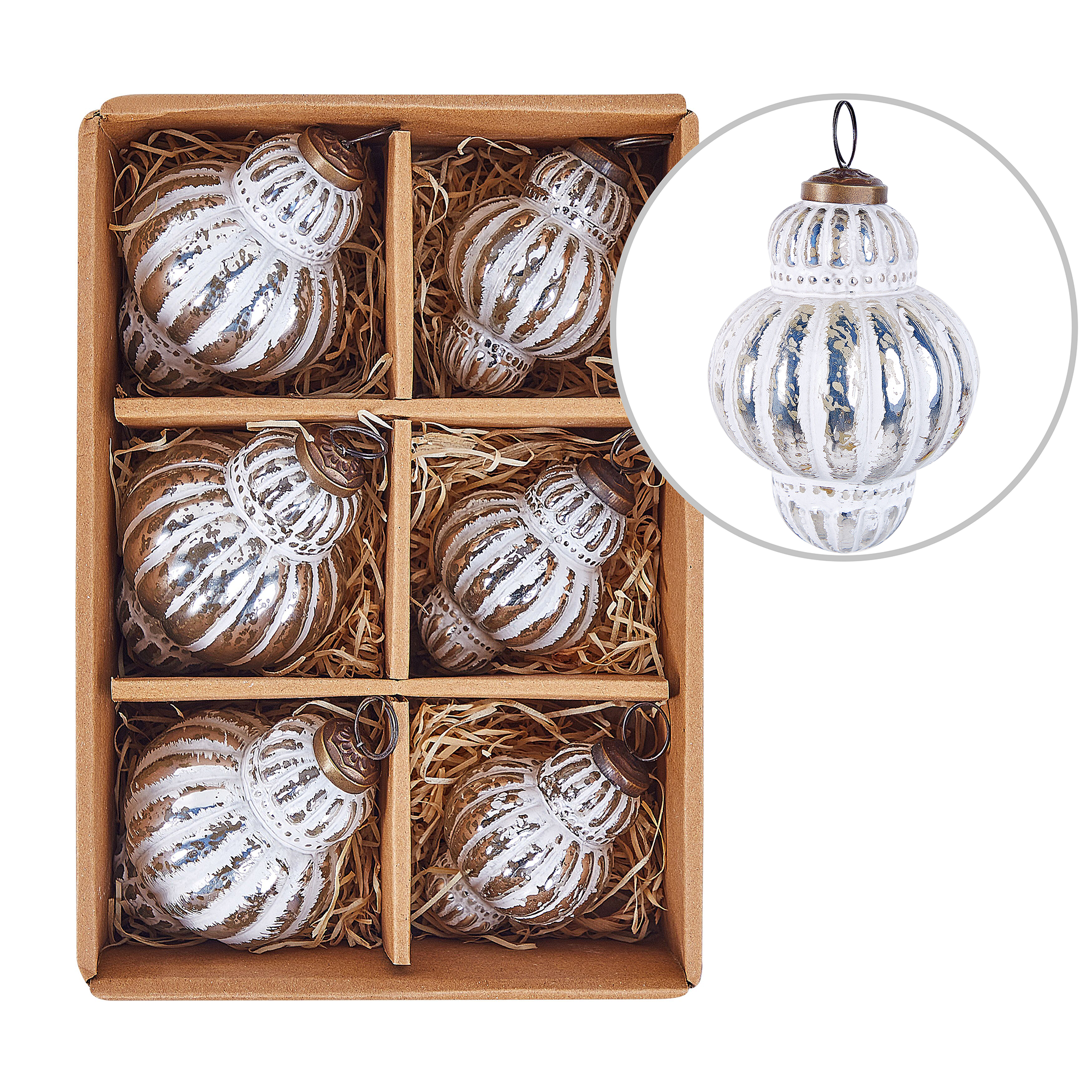 Kuusenkoristesetti 6 kpl CREMEUX lasi Hopea