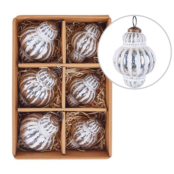 Kuusenkoristesetti 6 kpl CREMEUX lasi Hopea