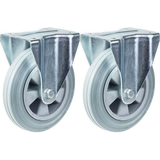 200 mm:n (8 tuuman) pyörä, harmaa kumirengas, kiinteä, kestää 410 kg:n kuormituksen, 2 kpl:n sarja