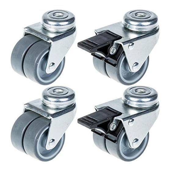50mm 2" kaksoispyöräpyörä harmaa kumi kääntyvä ja jarru 280kg kapasiteetti, 4 kpl:n sarja.
