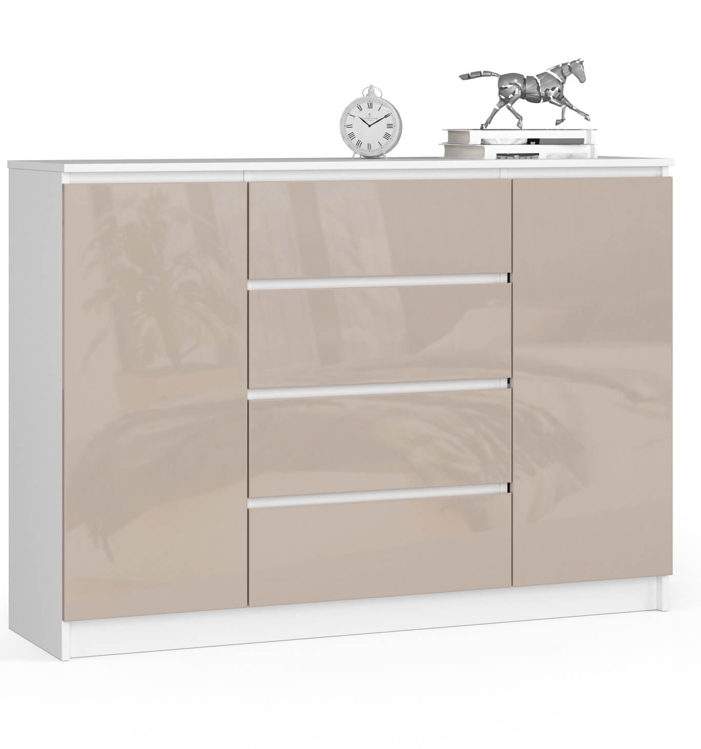 Akord Lipasto 2 Ovet 4 Laatikoa Valkoinen/Cappuccino Korkeakiilto 138x40x99