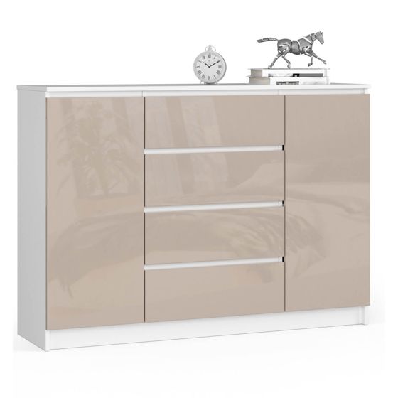 Akord Lipasto 2 Ovet 4 Laatikoa Valkoinen/Cappuccino Korkeakiilto 138x40x99