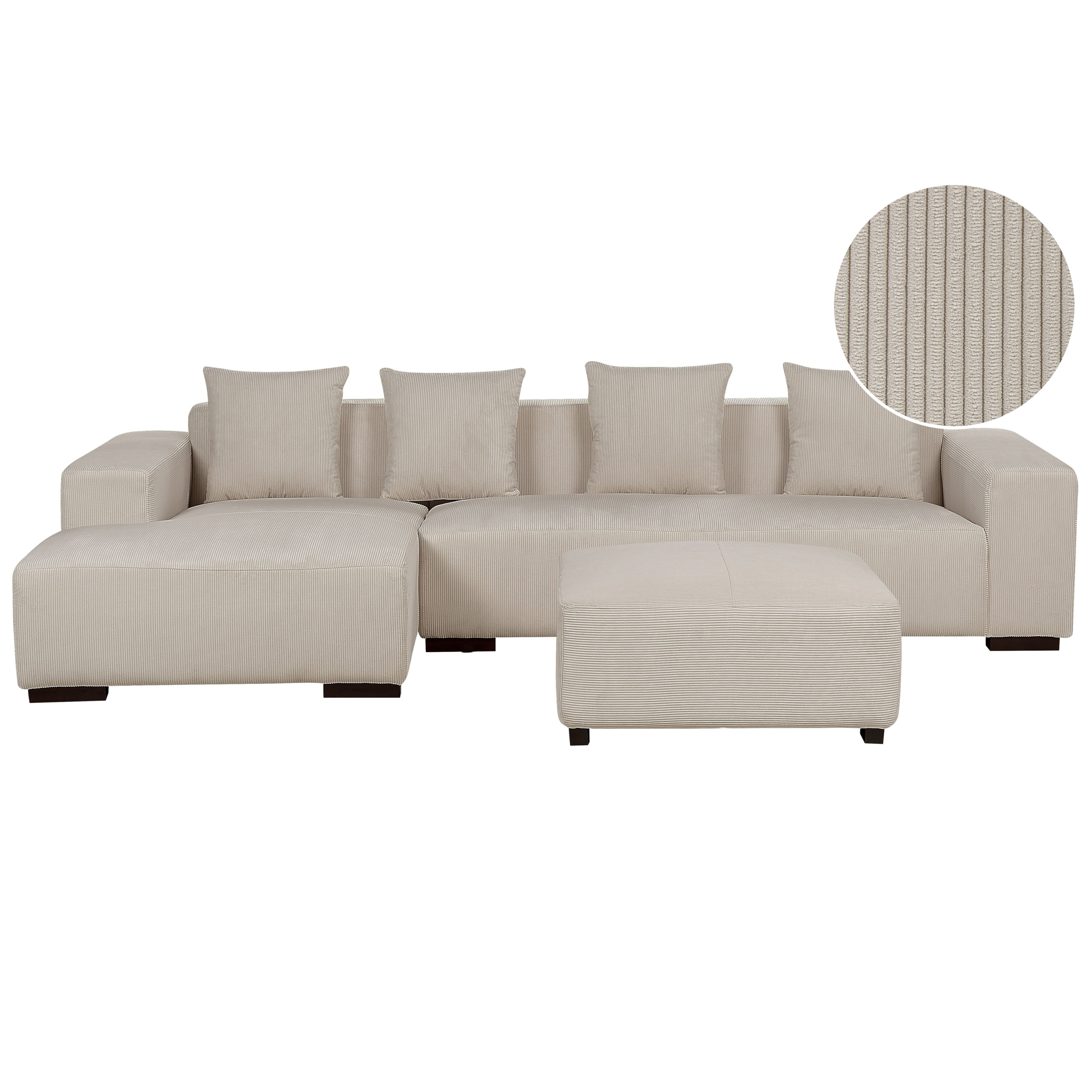 Kulmasohva LUNGO vakosametti Beige ja rahi 4-istuttava Oikea