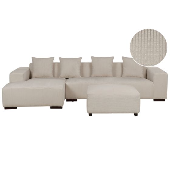 Kulmasohva LUNGO vakosametti Beige ja rahi 4-istuttava Oikea