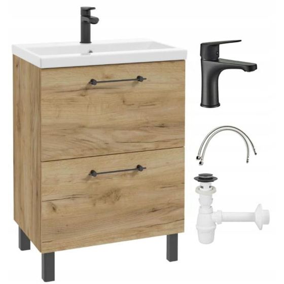 Kylpyhuonekaappi pesualtaalla, hana ja sifoni 50x80cm, seisova, Oak Craft Cassandra