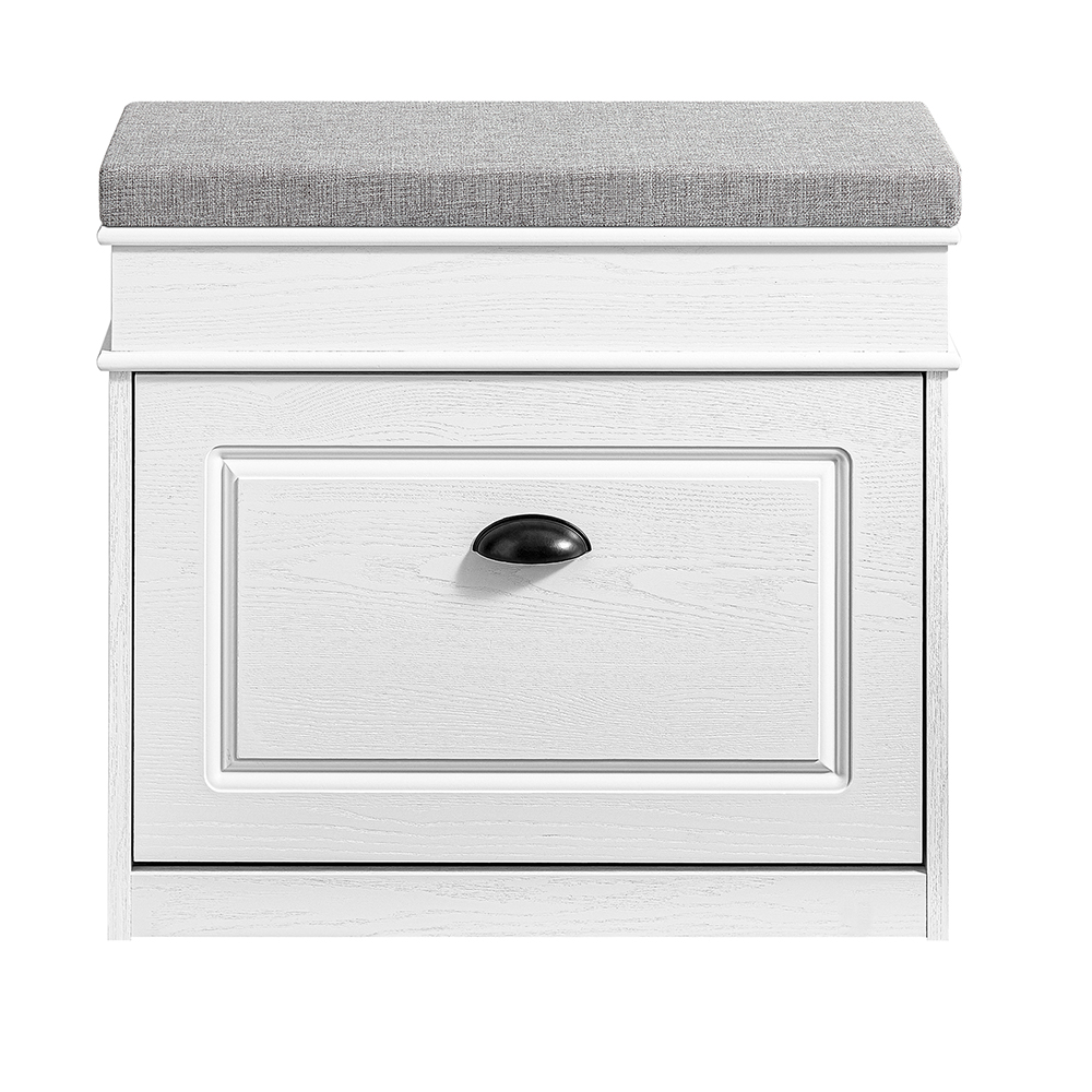 SoBuy Valkoinen kenkäpenkki, pehmustettu istuin ja säilytystila FSR82-K-WG