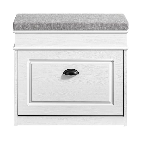 SoBuy Valkoinen kenkäpenkki, pehmustettu istuin ja säilytystila FSR82-K-WG