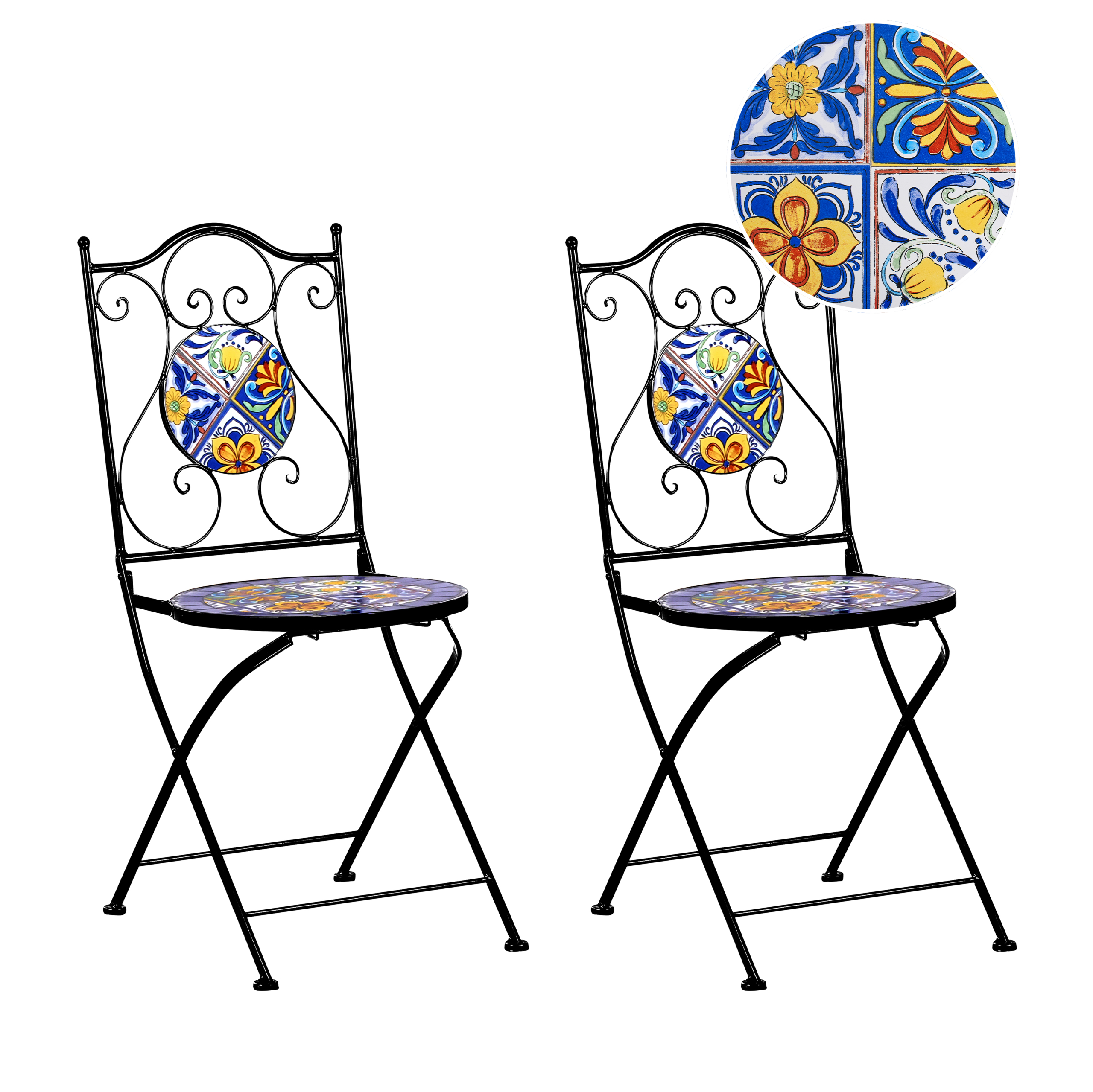 Puutarhatuolisetti 2 kpl CORIANO kokoontaitettava metalli Musta