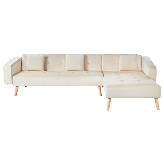Kulmavuodesohva VADSO sametti Vaaleanbeige 4-istuttava Vasen