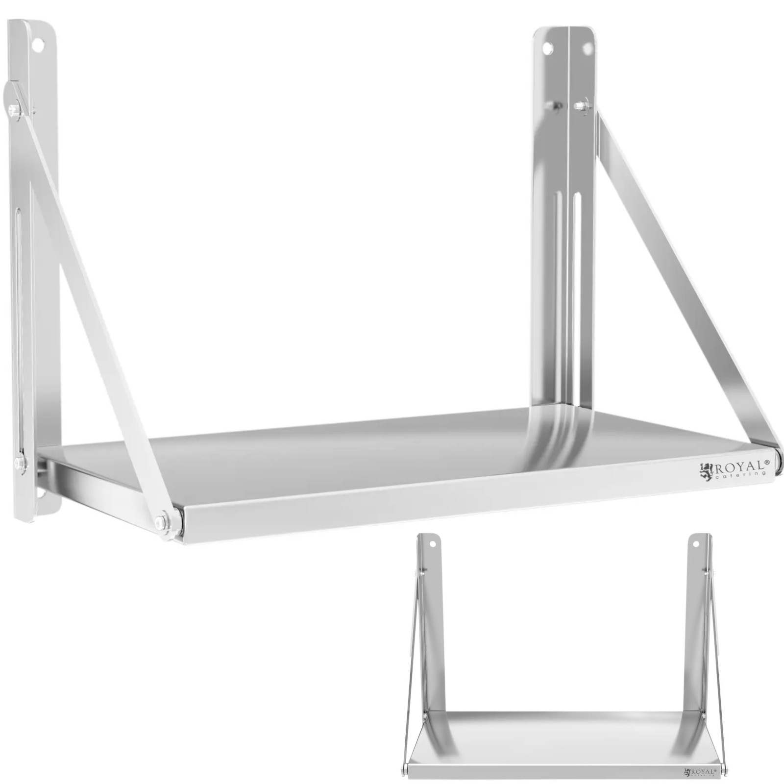 Taittuva ruostumattomasta teräksestä valmistettu seinähylly tarjoilukäyttöön, jopa 40 kg, 60 x 30 cm