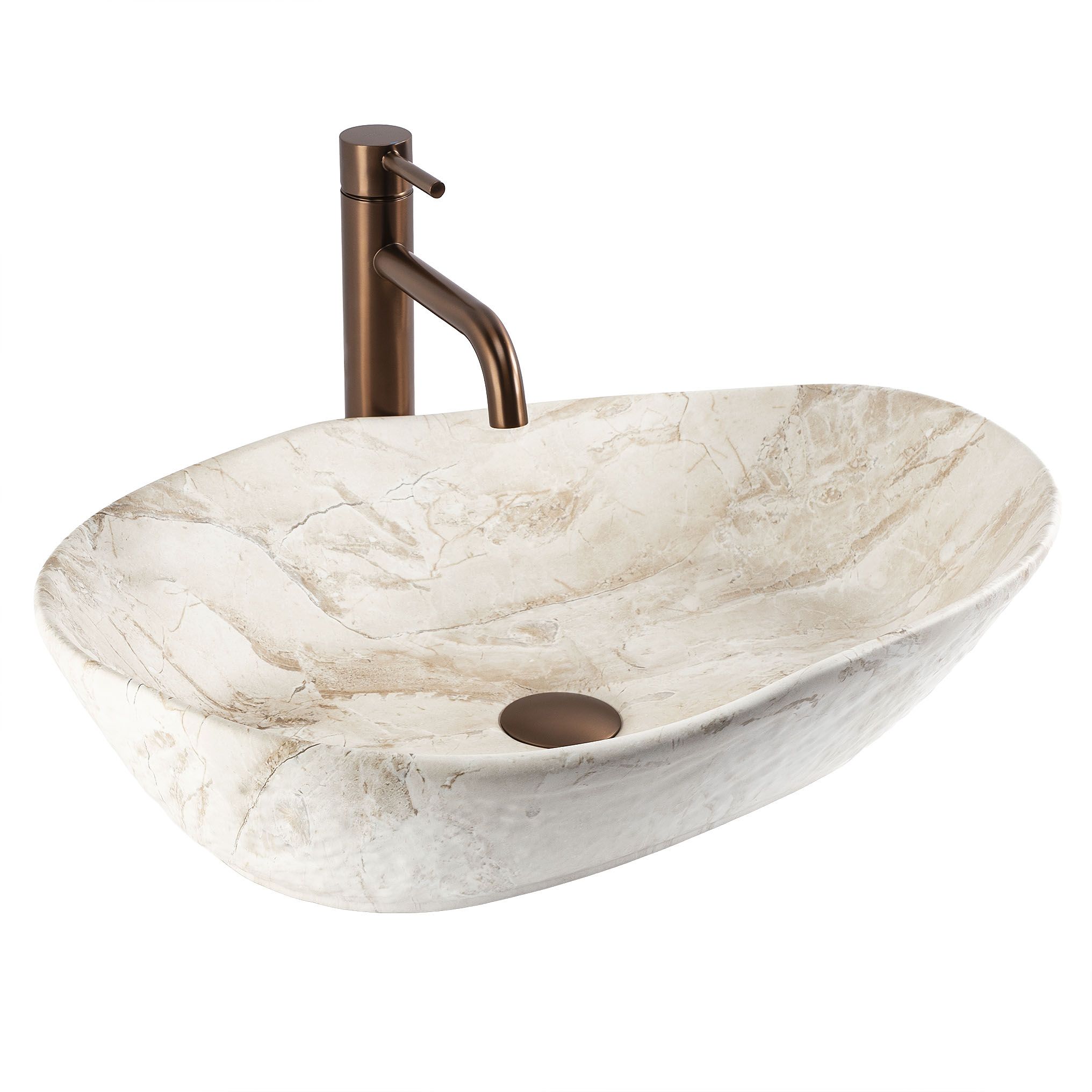 REA Tasolle Asennettava Pesuallas Emilia Reno Beige, Kiven Jäljitelmä, 56X38X13, 5Cm