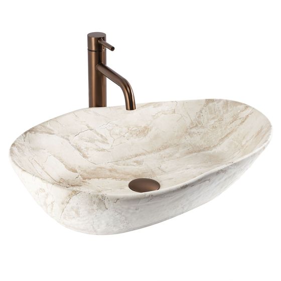 REA Tasolle Asennettava Pesuallas Emilia Reno Beige, Kiven Jäljitelmä, 56X38X13, 5Cm