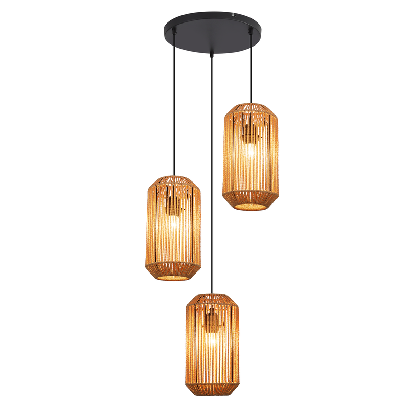 NETTLIFE 3 hehkulamppua rottinkirippuvalaisin vintage punottu heinäkorsi E27 boho säädettävä korkeus makuuhuone olohuone (lamppu ei mukana)