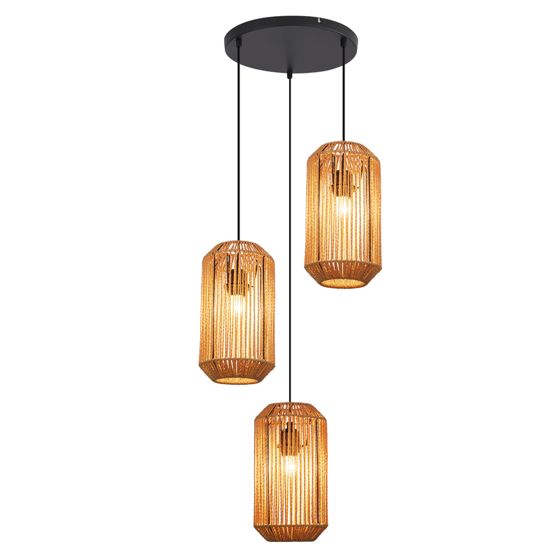 NETTLIFE 3 hehkulamppua rottinkirippuvalaisin vintage punottu heinäkorsi E27 boho säädettävä korkeus makuuhuone olohuone (lamppu ei mukana)