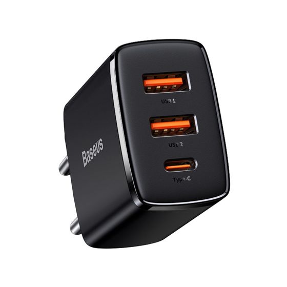 Kompakti Nopea Seinälaturi 2x USB USB-C 30W 3A PD QC Musta