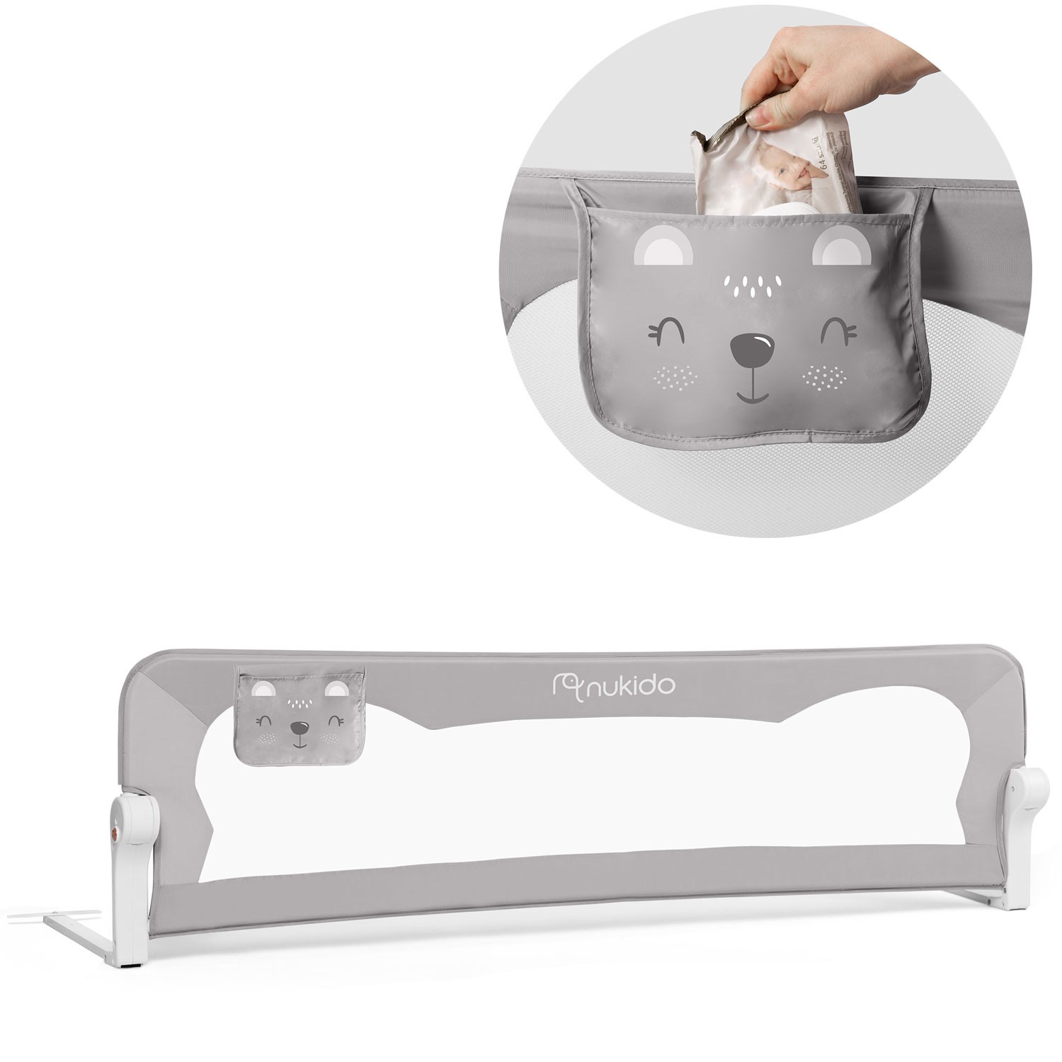 Nukido harmaa sängynsuojalaita 180 x 42 x 35 cm