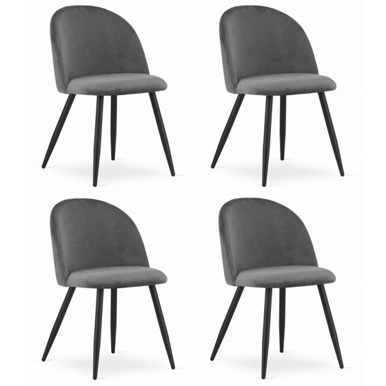 BELLO-tuoli 4 kpl, tummanharmaa sametti, mustat jalat
