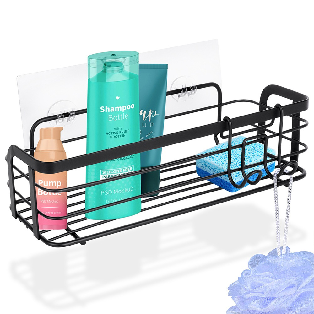 Musta metallinen suihkuhylly, liimattu, 29,5x10,5x8 cm