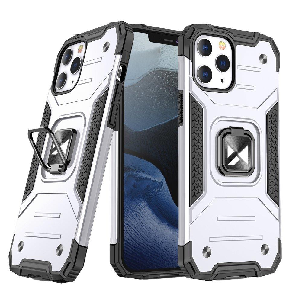 Panssaroitu suojakuori + magneettinen pidike iPhone 13 mini Ring Armor hopea