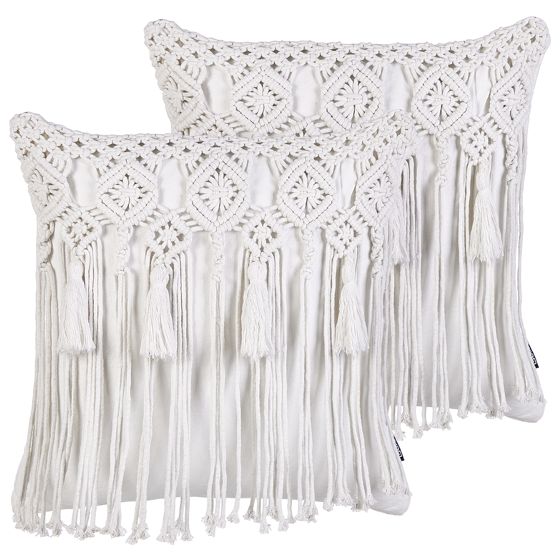 Koristetyynysetti 2 kpl BAMIAN 45 x 45 cm Puuvilla Luonnonvalkoinen Geometrinen kuvio