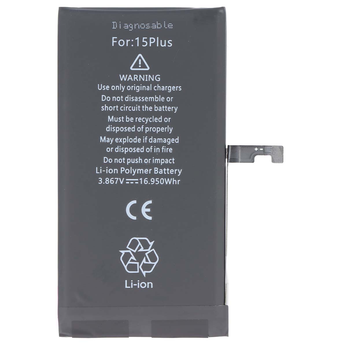 Akku Li-Polymer iPhone 15 Plus yhteensopiva A3039 3,86V