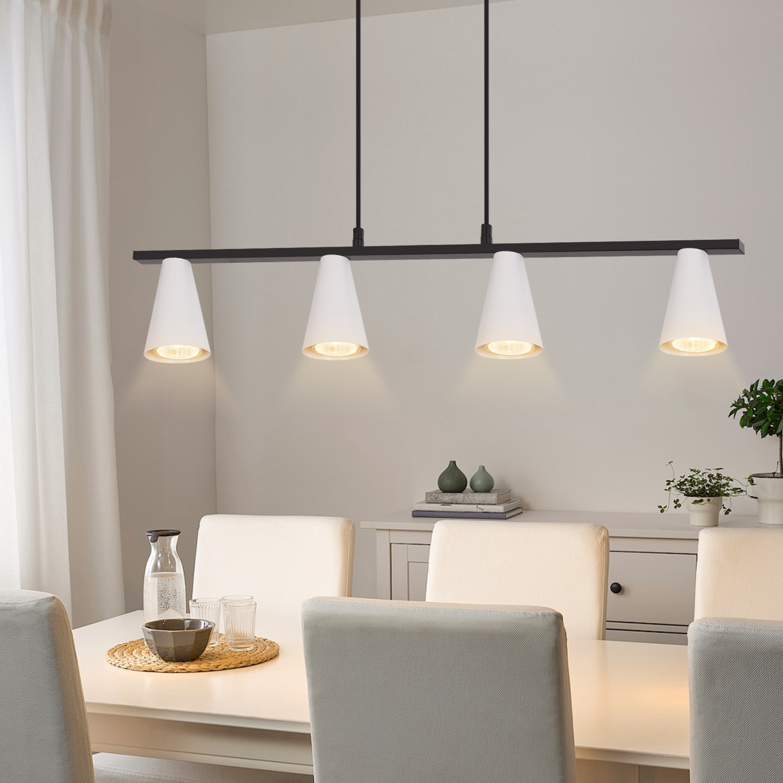 NETTLIFE riippuvalaisin, ruokapöytävalaisin, ruokapöytävalaisin, 4 lamppua Valkoinen, metalli, GU10, musta, teollinen, ilman, lamppua