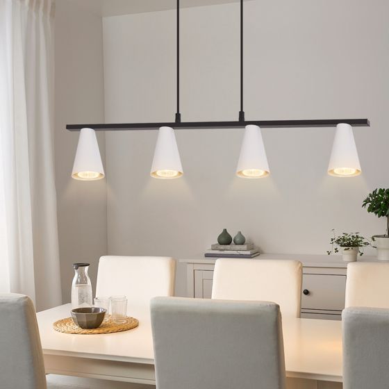 NETTLIFE riippuvalaisin, ruokapöytävalaisin, ruokapöytävalaisin, 4 lamppua Valkoinen, metalli, GU10, musta, teollinen, ilman, lamppua
