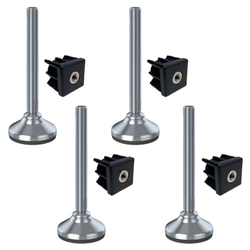 Ruostumaton jalka 16x150x65mm, jalustassa kumityyny + insertit 40x40x2mm - 4 kpl:n sarja.