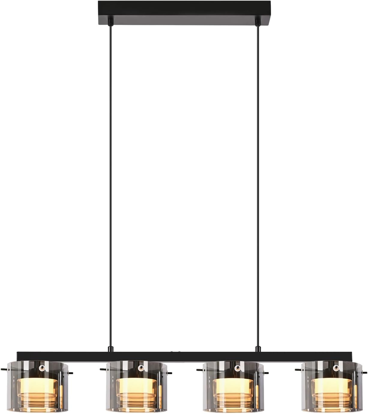NETTLIFE 4-lamppuinen LED-lasiriippuvalaisin, moderni kattokruunu säädettävällä korkeudella 140 cm ruokapöydälle, olohuoneeseen, keittiöön