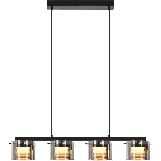 NETTLIFE 4-lamppuinen LED-lasiriippuvalaisin, moderni kattokruunu säädettävällä korkeudella 140 cm ruokapöydälle, olohuoneeseen, keittiöön