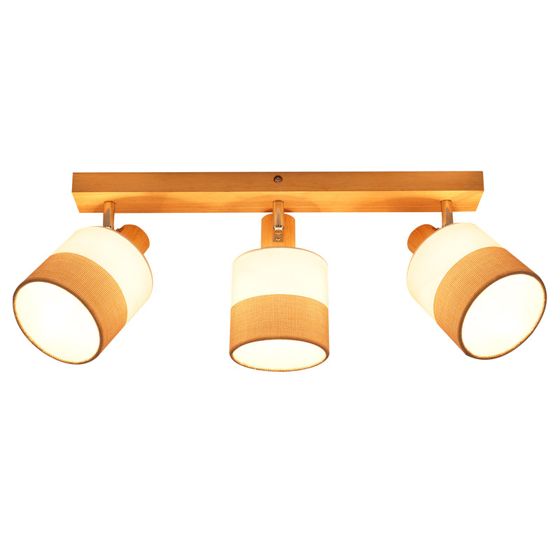 NETTLIFE 3-liekkinen puinen kohdevalaisin kattoon - vintage E14 -kattovalaisin retrohenkisellä kangasvarjostimella, 350° säädettävä