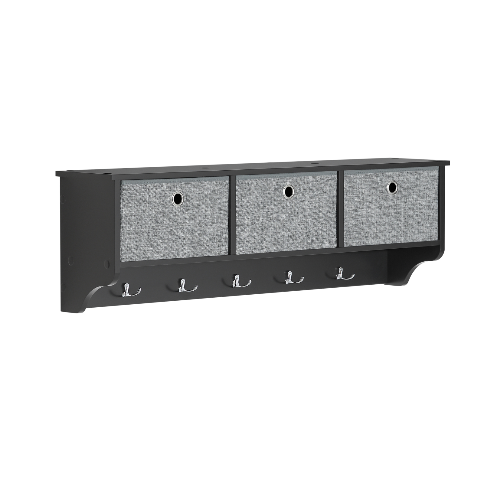 SoBuy Seinäteline FRG282-SCH 5 koukkua & 3 koria, 15kg, musta