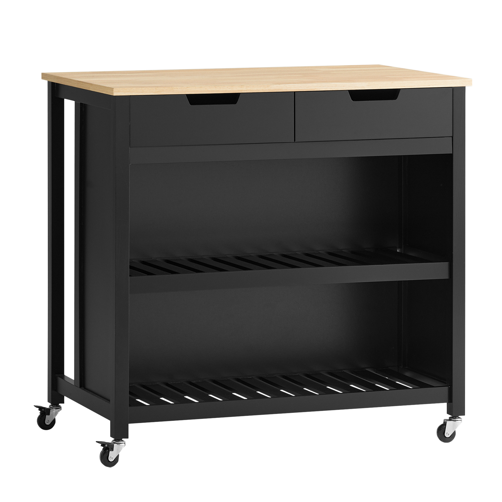 SoBuy Keittiövaunu FKW74-SCH pyörillä luonnonmateriaalit musta