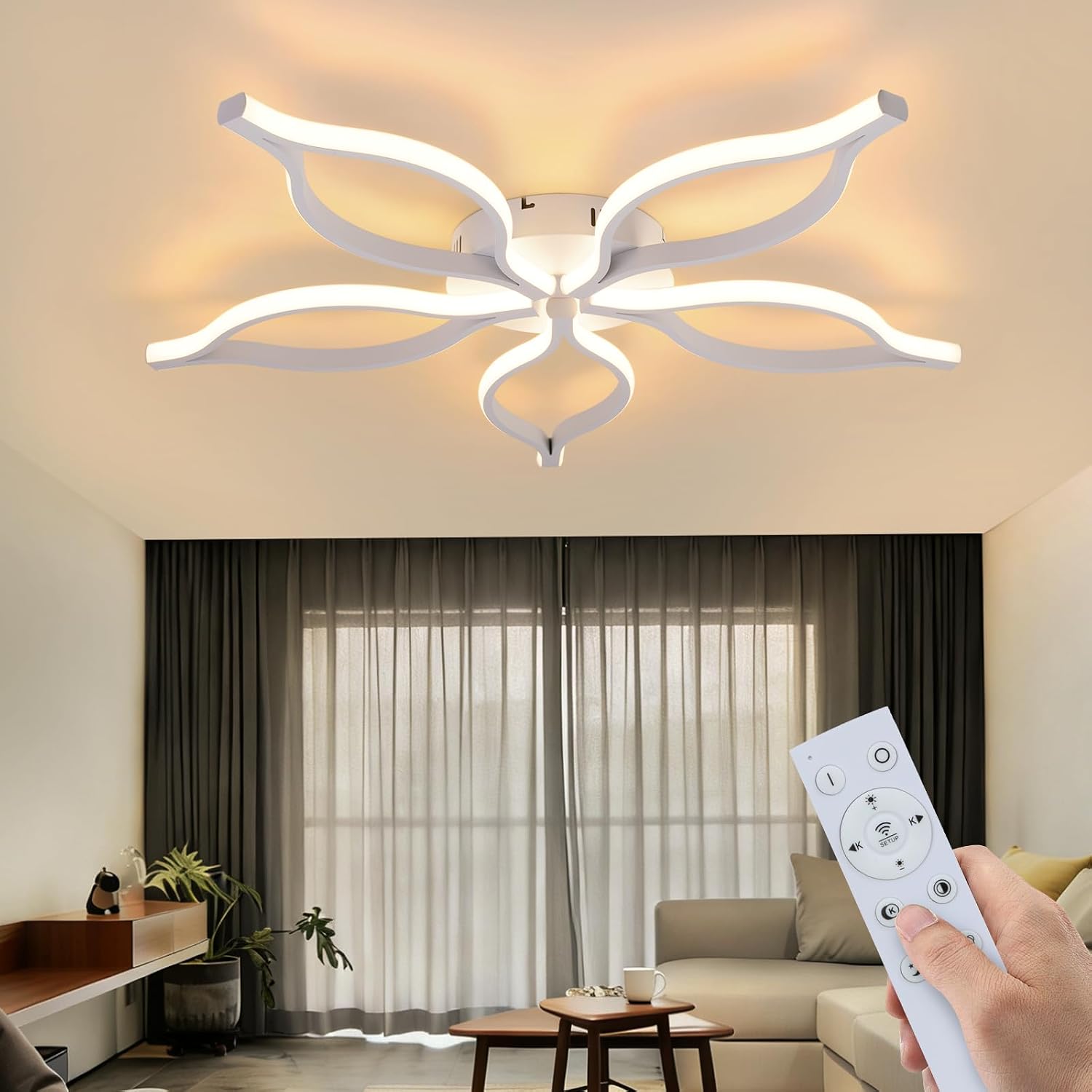 NETTLIFE LED-kattovalaisin 80 cm, 75 W, Valkoinen, Moderni himmeä 3000–6500K kaukosäätimellä ja yövalotoiminnolla, metallirunko olohuoneeseen