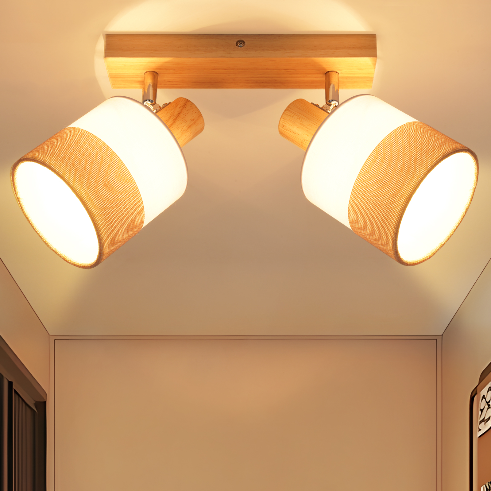 NETTLIFE LED-kattovalaisin 2 kohdevaloa kattovalaisin eteiseen puulamppu E14 vintage-tyylinen säädettävä 350°