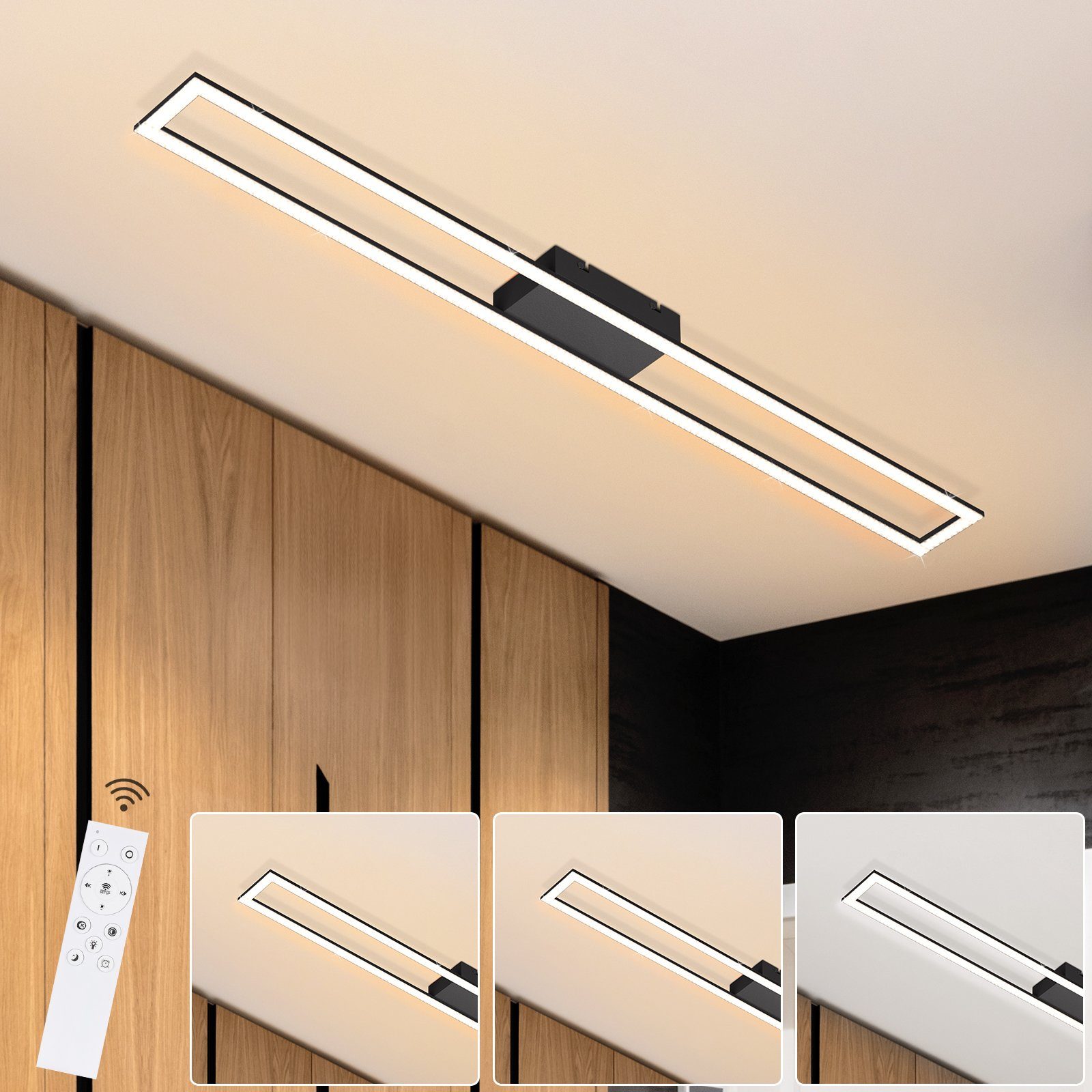 NETTLIFE LED - kattovalaisin, makuuhuoneeseen, 40W, himmennettäväKaukosäätimellä, 108cm, moderni, olohuoneen, lamppu, musta