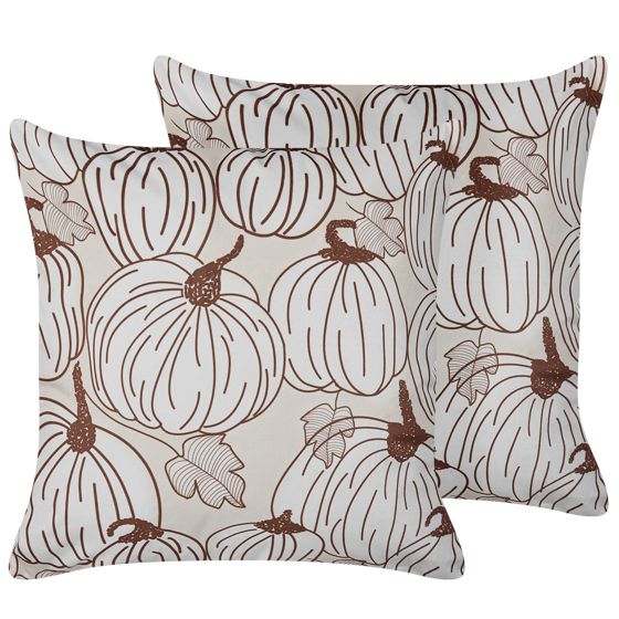 Koristetyynysetti 2 kpl GOURD sametti 45 x 45 cm Beige Kasvikuvio