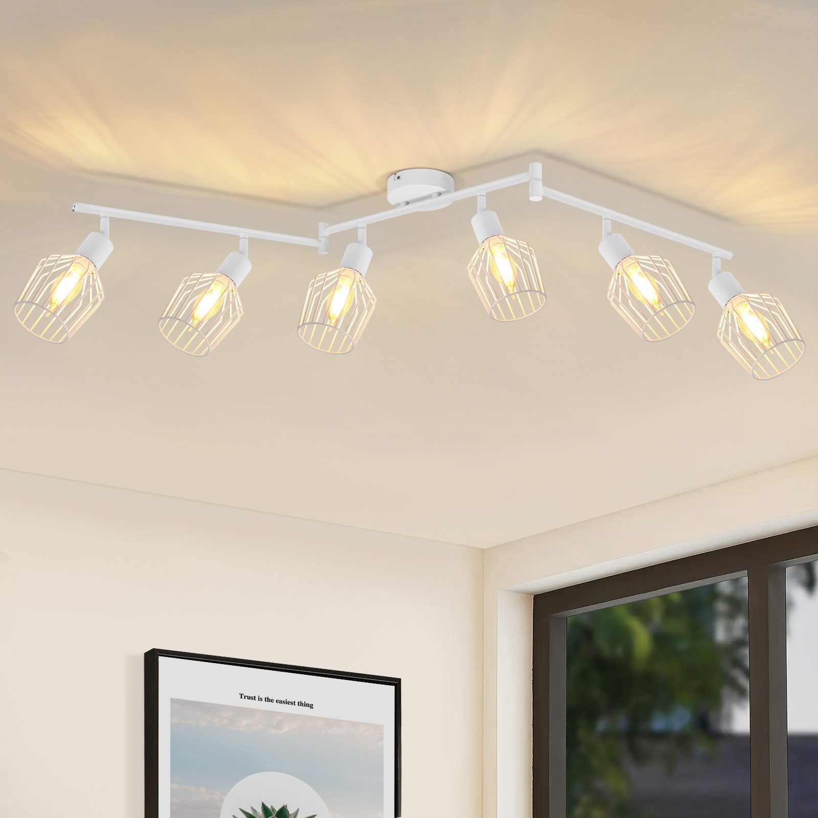 NETTLIFE - kattovalaisin 6 E14- lamppua, retrotyylinen kattokohdevalo, valkoinen, säädettävä, 350° LED