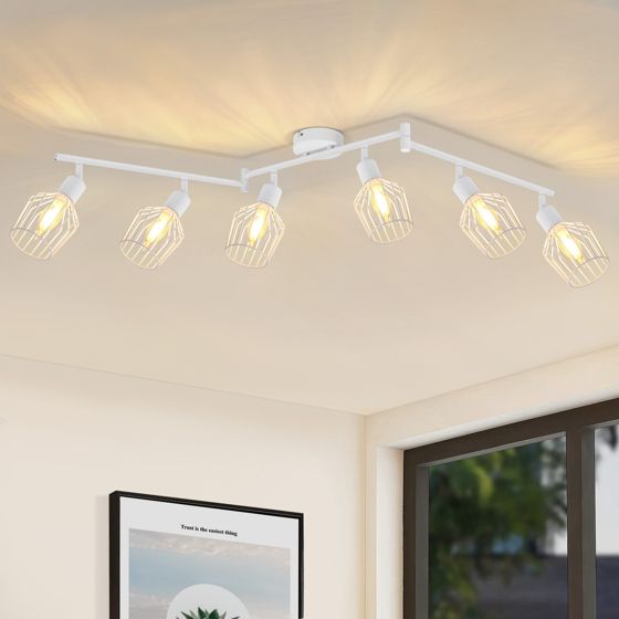 NETTLIFE - kattovalaisin 6 E14- lamppua, retrotyylinen kattokohdevalo, valkoinen, säädettävä, 350° LED
