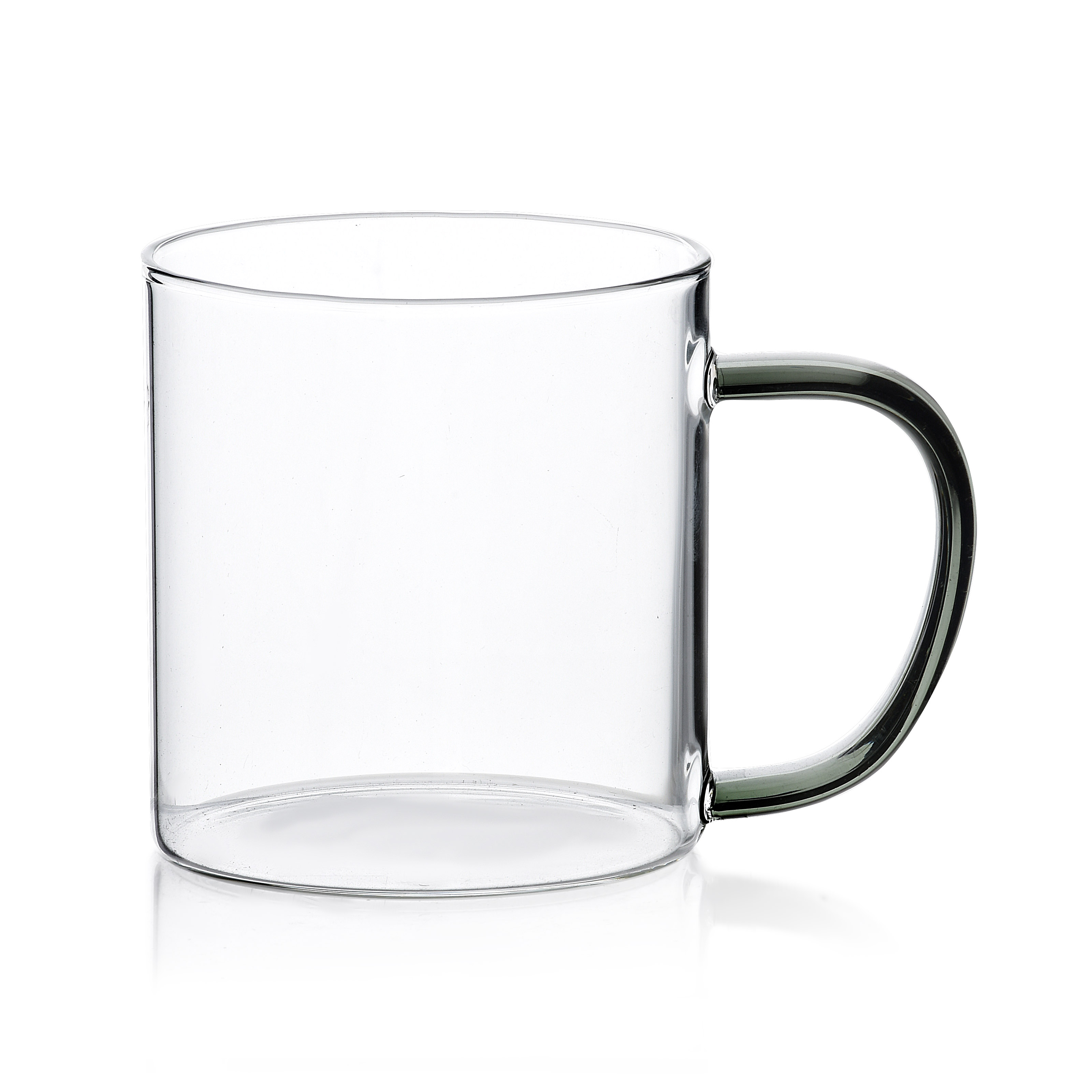 Allesken, Borosilikaattilasi muki tummanvihreällä kahvalla, 450 ml, P:12,5 cm x L:8,3 cm x K:9 cm
