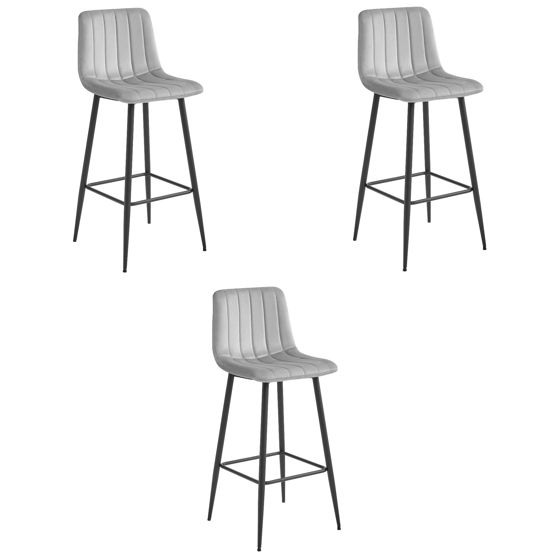 POZZA-baarijakkara 3 kpl, hopeanharmaa sametti, mustat jalat