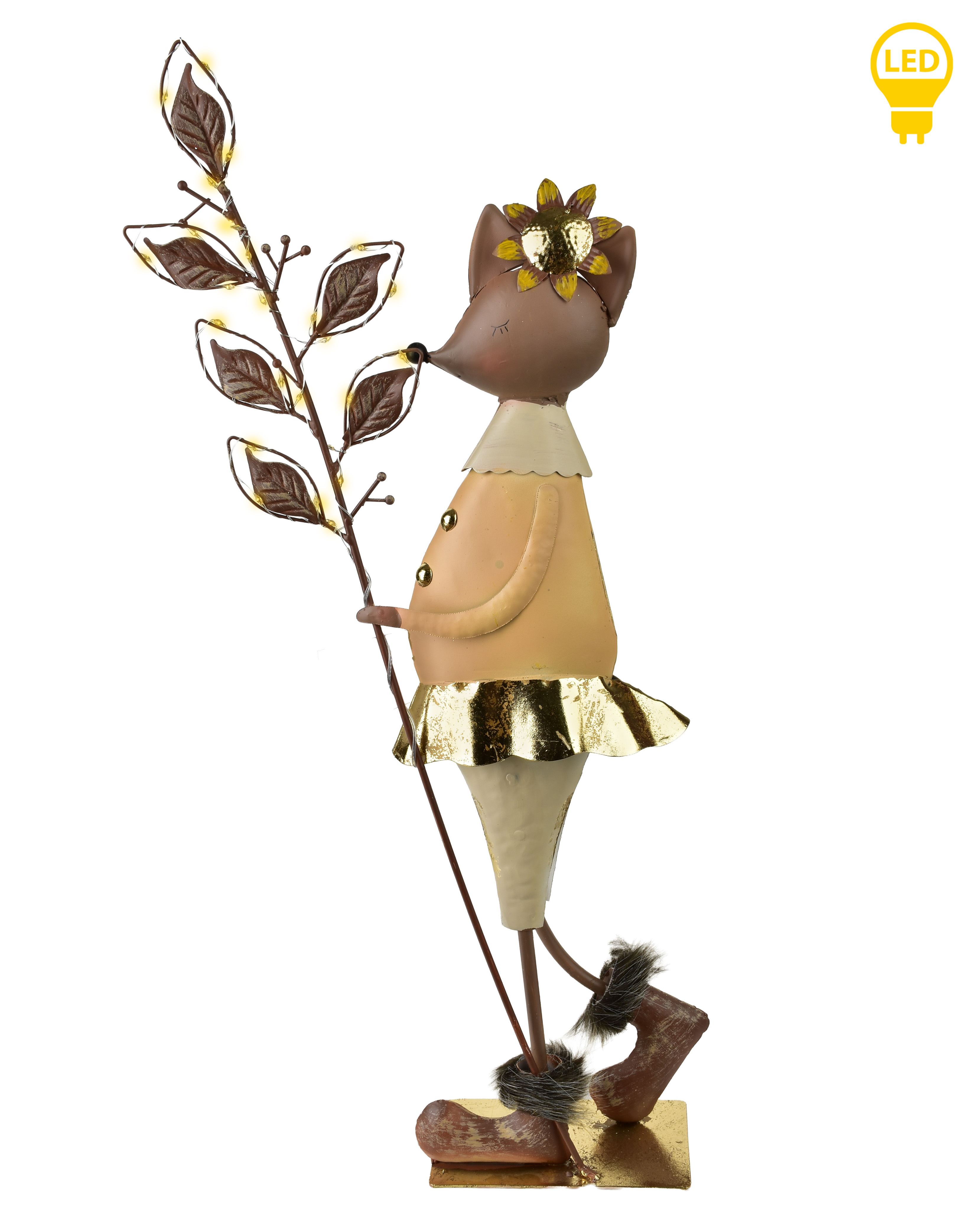 Hiirirouva-LED-figuuri HAZEL, kultainen, metallia, 18x8x63 cm
