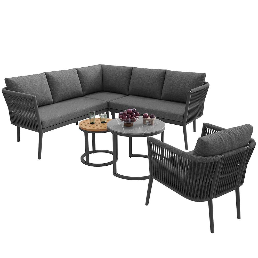 Puutarhakalustesetti 6-osainen PE-rottinkiryhmä harmaana