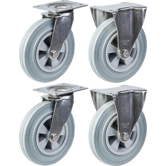 200mm 8" ruostumattomasta teräksestä valmistettu harmaa kumirooli, kääntyvä ja kiinteä, 820kg, 4 kpl:n sarja.
