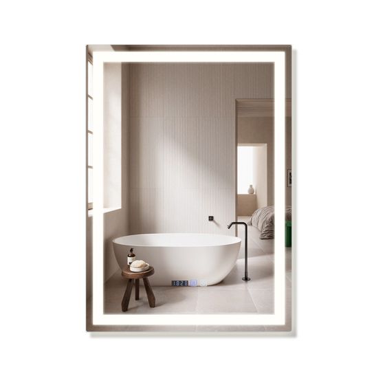 NETTLIFE valaistu Kylpyhuoneen, peili - 60x80cm, LED seinäkiinnitys, IP44Kosketuskytkin Kello, säädettävä