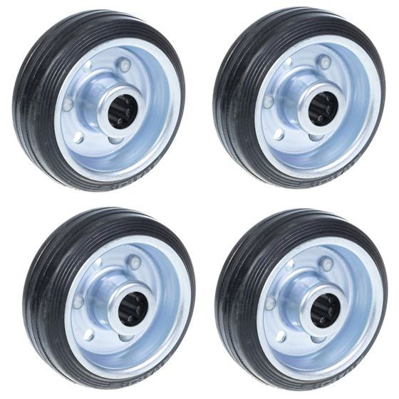 80 mm:n (3 tuuman) musta kumipyörä, puristetulla teräskeskiosalla, kantavuus 70 kg – 4 kpl:n sarja