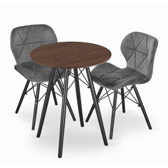 TODI 60 pyöreä pöytä saarni ja 2 LAGO-tuolia, harmaa