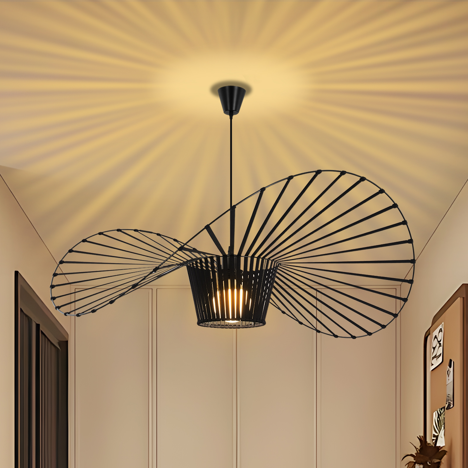 NETTLIFE musta riippuvalaisin, E27 riippuvalaisin, halkaisijaltaan 100cm luova, design olohuoneen Vintage polyuretaani (PU) ruokapöytävalaisin