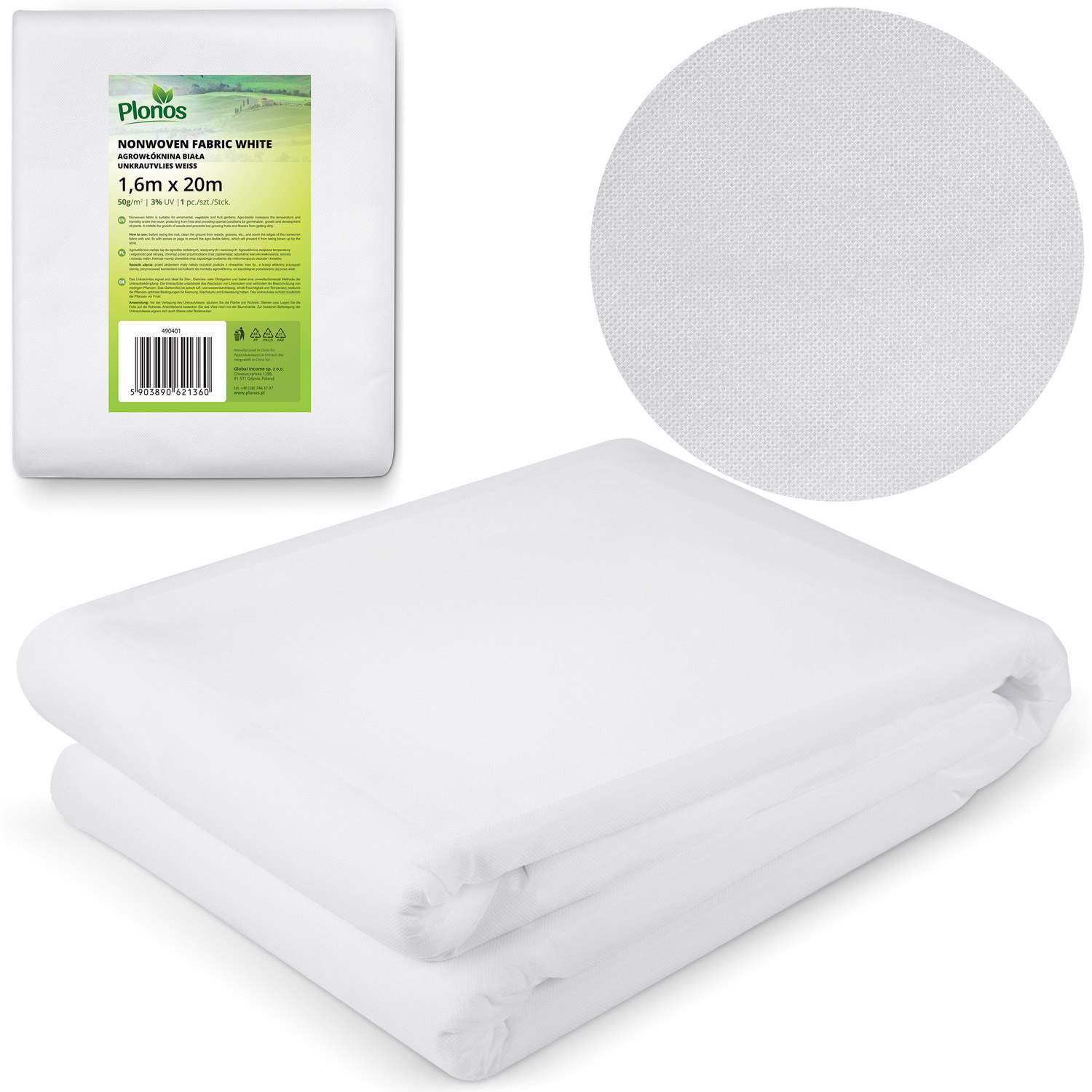 Plonos-agrotekstiilipeite 2000 cm x 160 cm - valkoinen